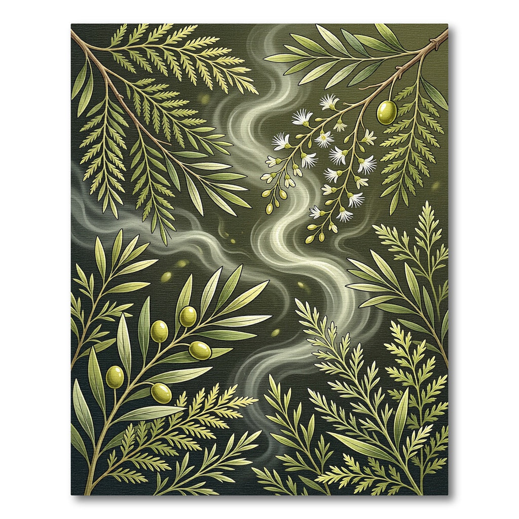 Earthy Sage Botanical Olive Branch Illustration Rug