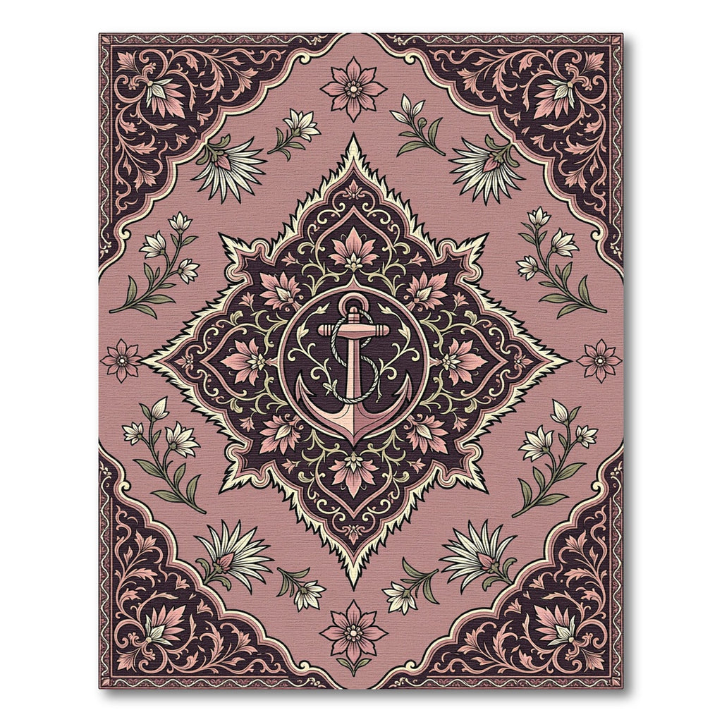 Blushing Mauve Anchor Floral Medallion Rug