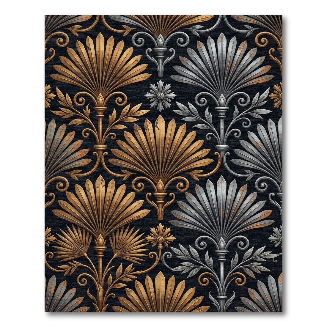 Elegant Gold and Silver Art Deco Palm Rug