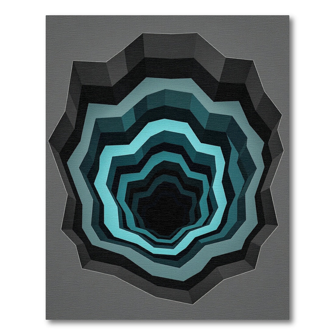 Abstract Azure Concentric Geometric Tunnel Rug