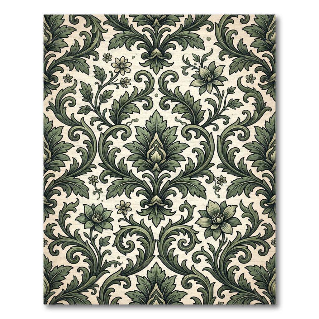 Vintage Sage Green Damask Scroll Garden Rug
