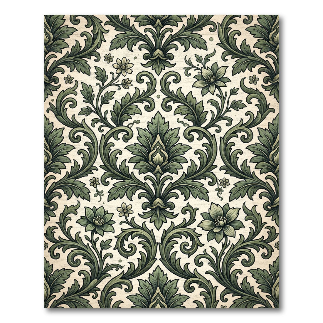 Vintage Sage Green Damask Scroll Garden Rug