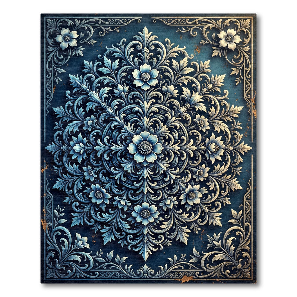 Ornate Azure Floral Medallion Rug