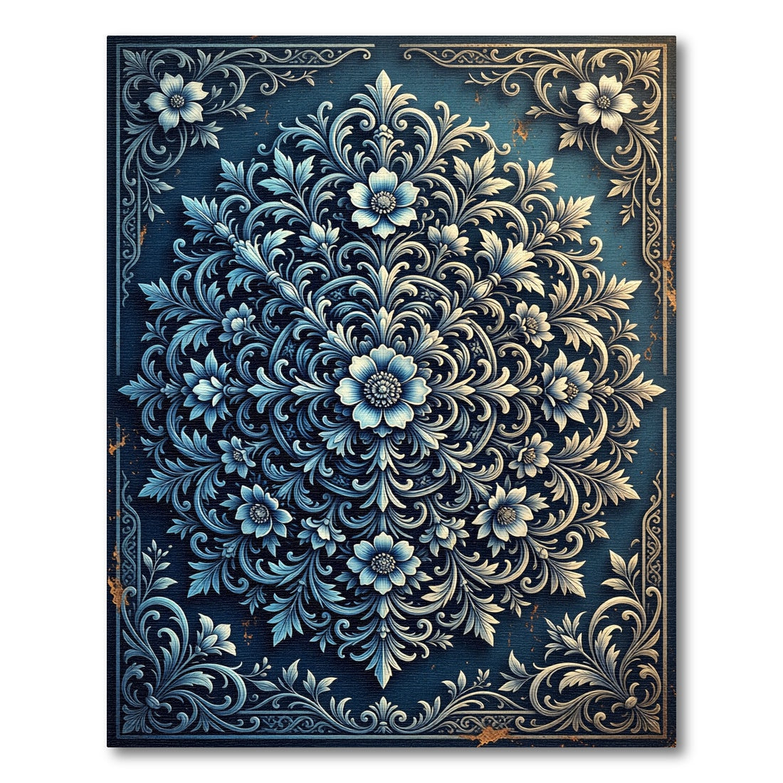 Ornate Azure Floral Medallion Rug