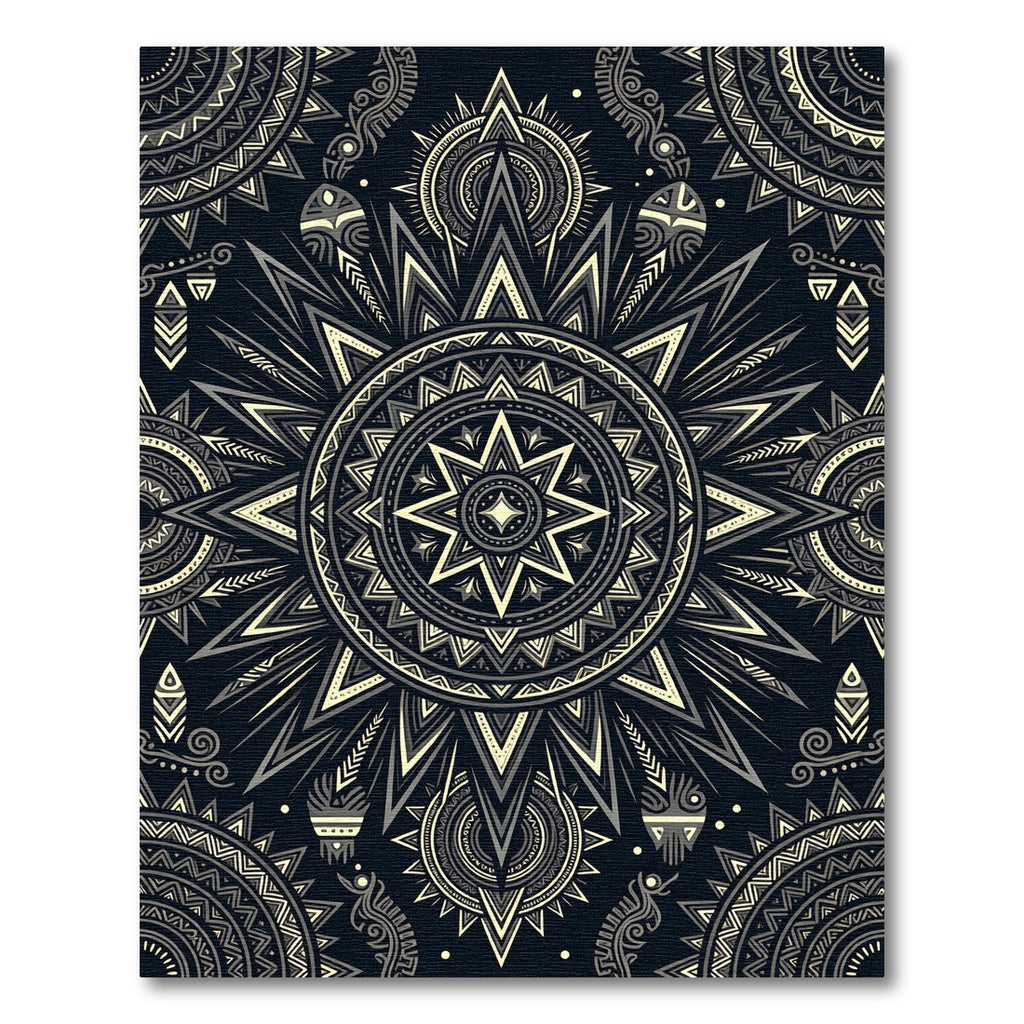Celestial Sunburst Monochrome Geometric Art Rug