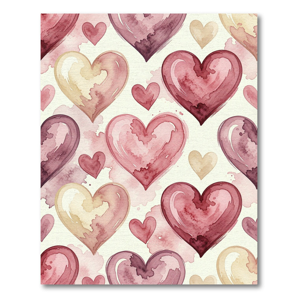 Watercolor Romantic Pink Heart Collage Rug