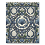 Neoclassical Blue Laurel Rose Medallion Rug