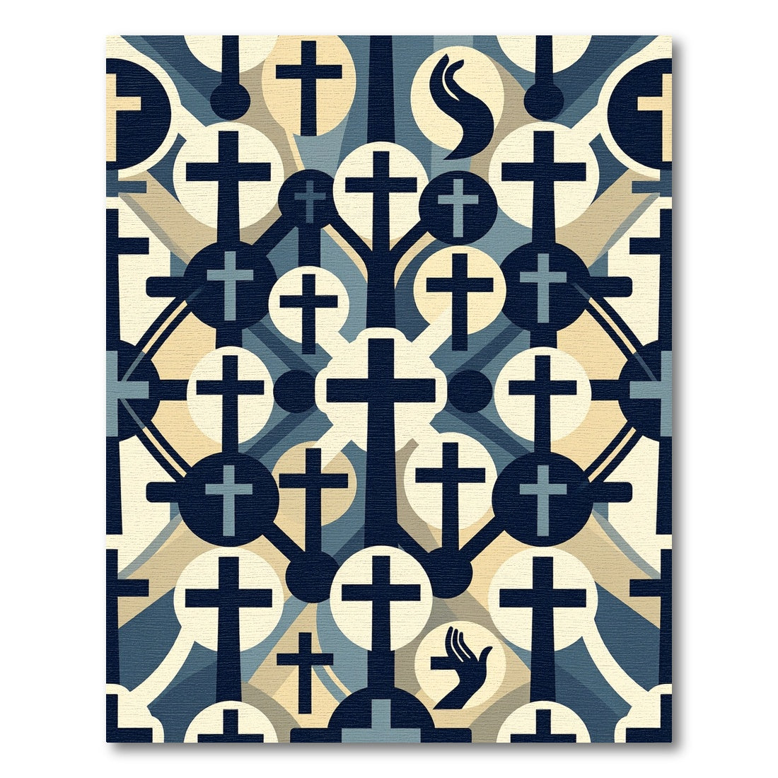 Geometric Navy Cream Cross Symbolic Rug