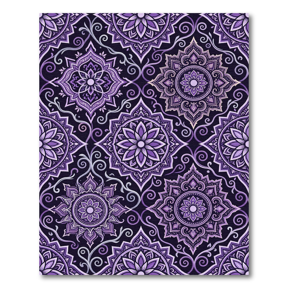 Regal Purple Floral Mandala Scroll Rug