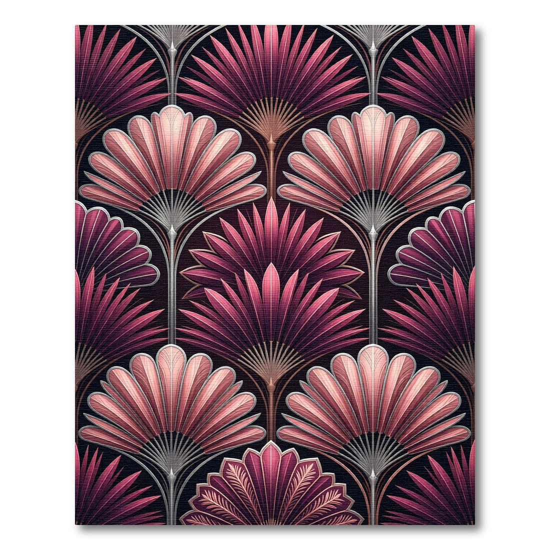 Deep Pink Fan Palm Art Deco Rug