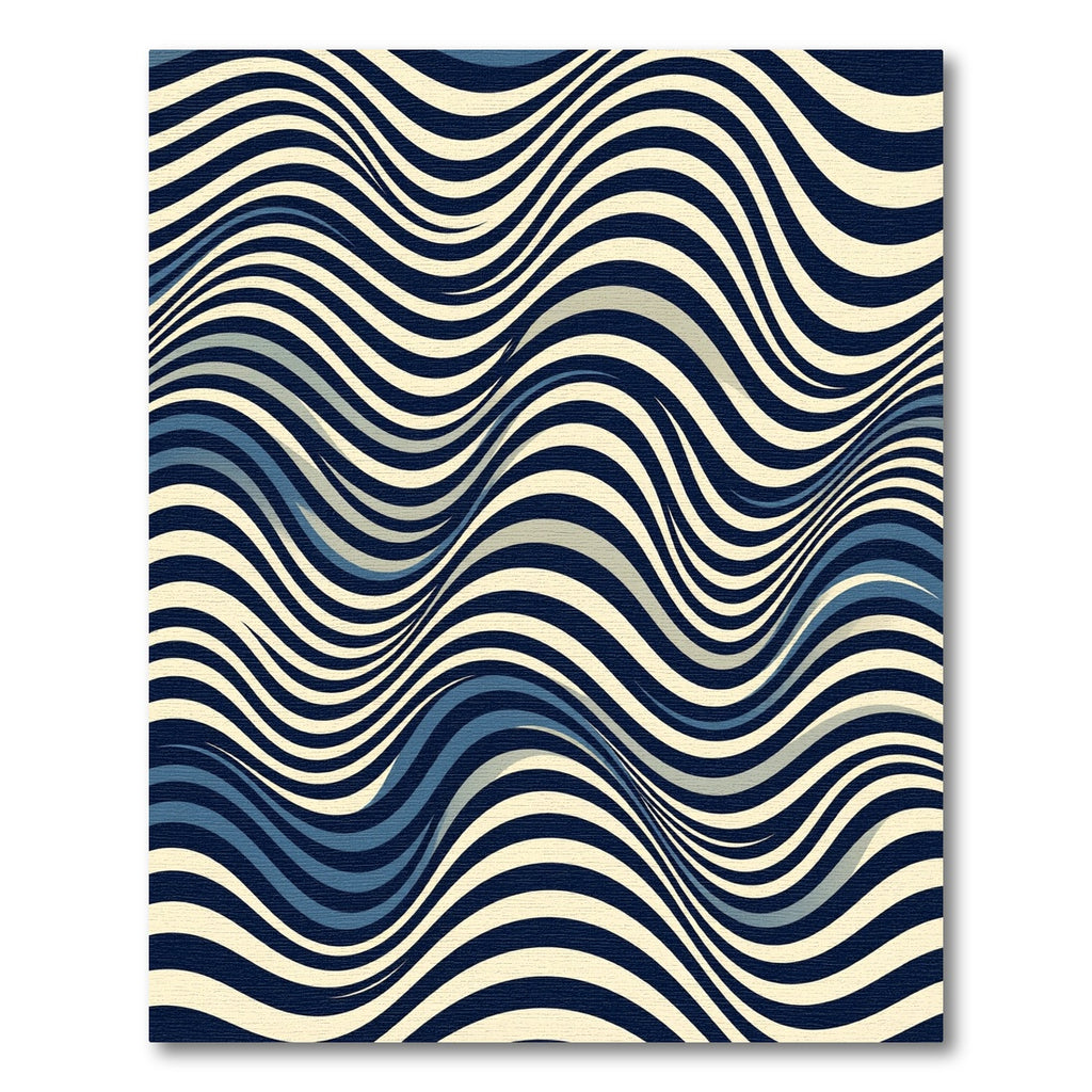 Mid-Century Blue and Cream Wave Rug