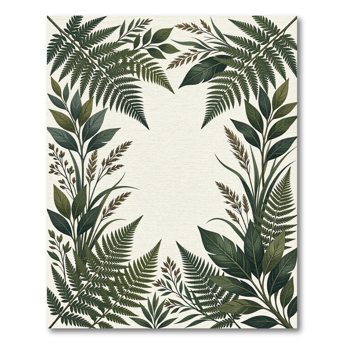 Enchanting Forest Fern Leaf Border Rug
