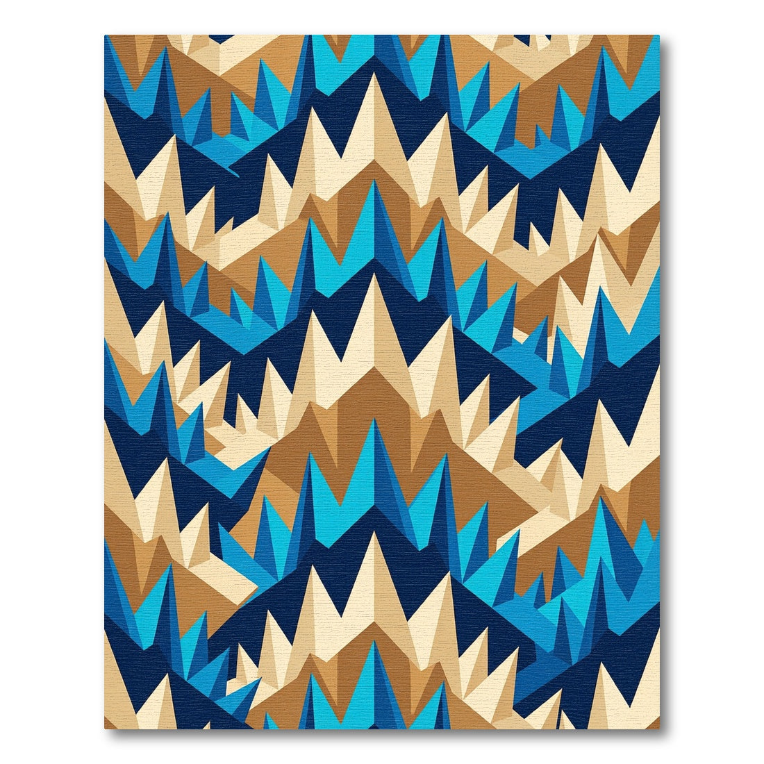 Geometric Blue and Gold Jagged Peak Rug