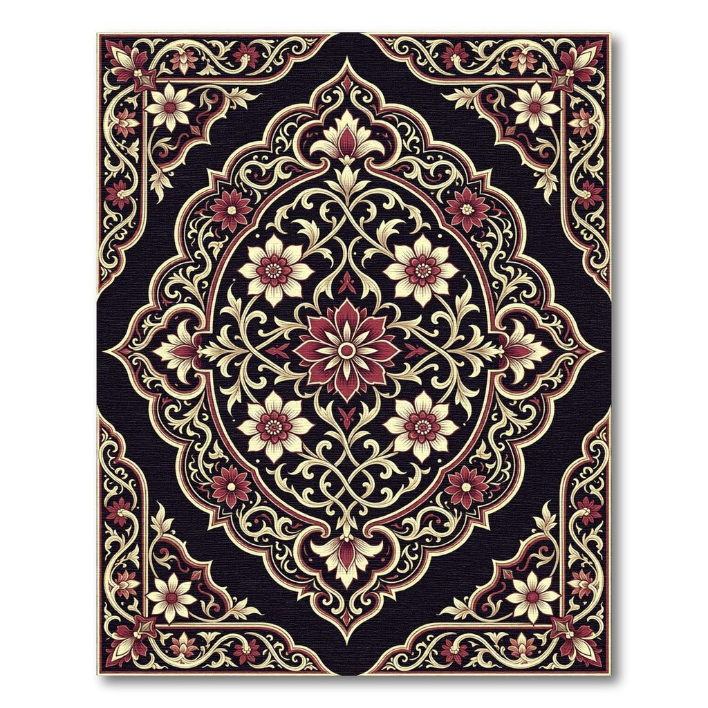 Crimson Gold Floral Court Rug