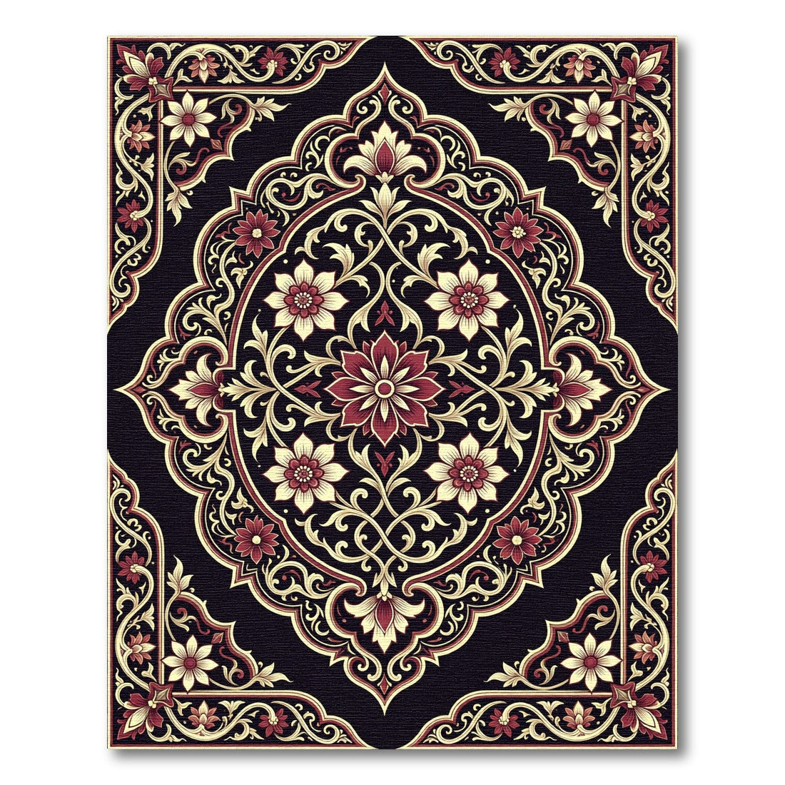 Crimson Gold Floral Court Rug