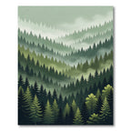 Misty Evergreen Forest Scene Rug