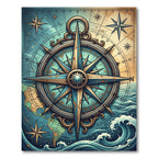 Nautical Compass Antique Map Teal Rug