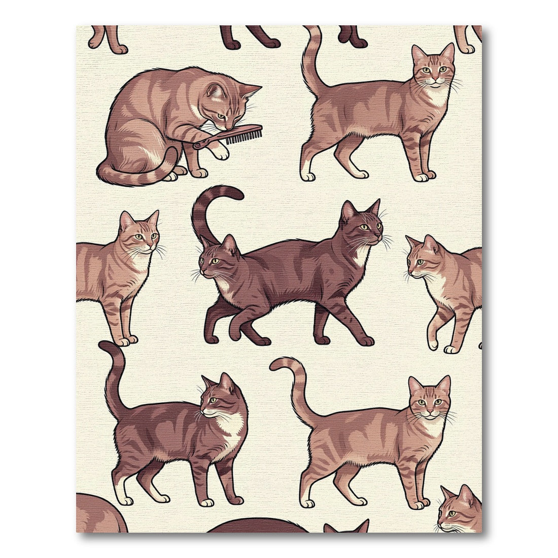 Playful Beige Tabby Cat Illustration Rug