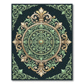 Ornate Sage and Gold Damask Medallion Rug