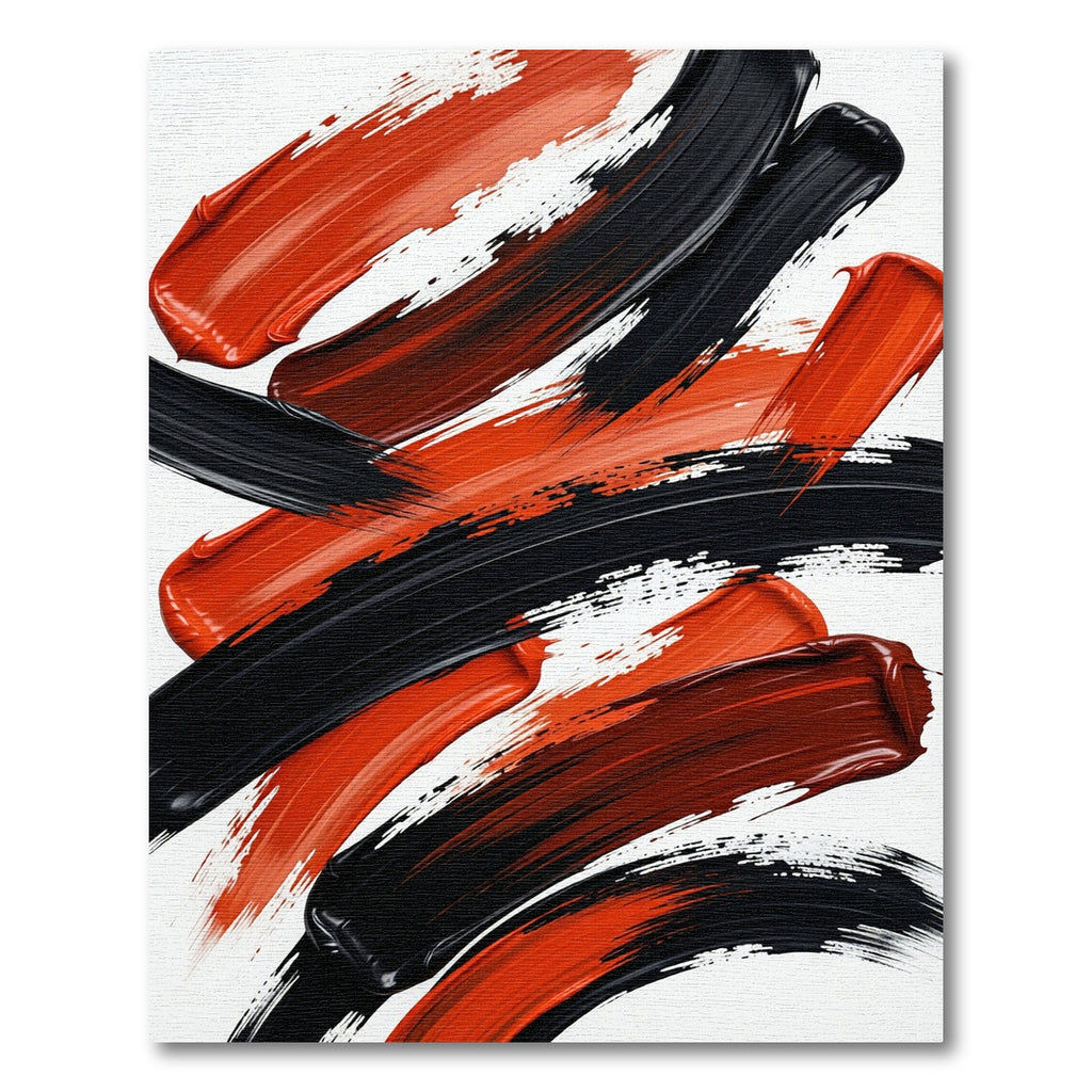 Bold Black and Red Abstract Stroke Rug