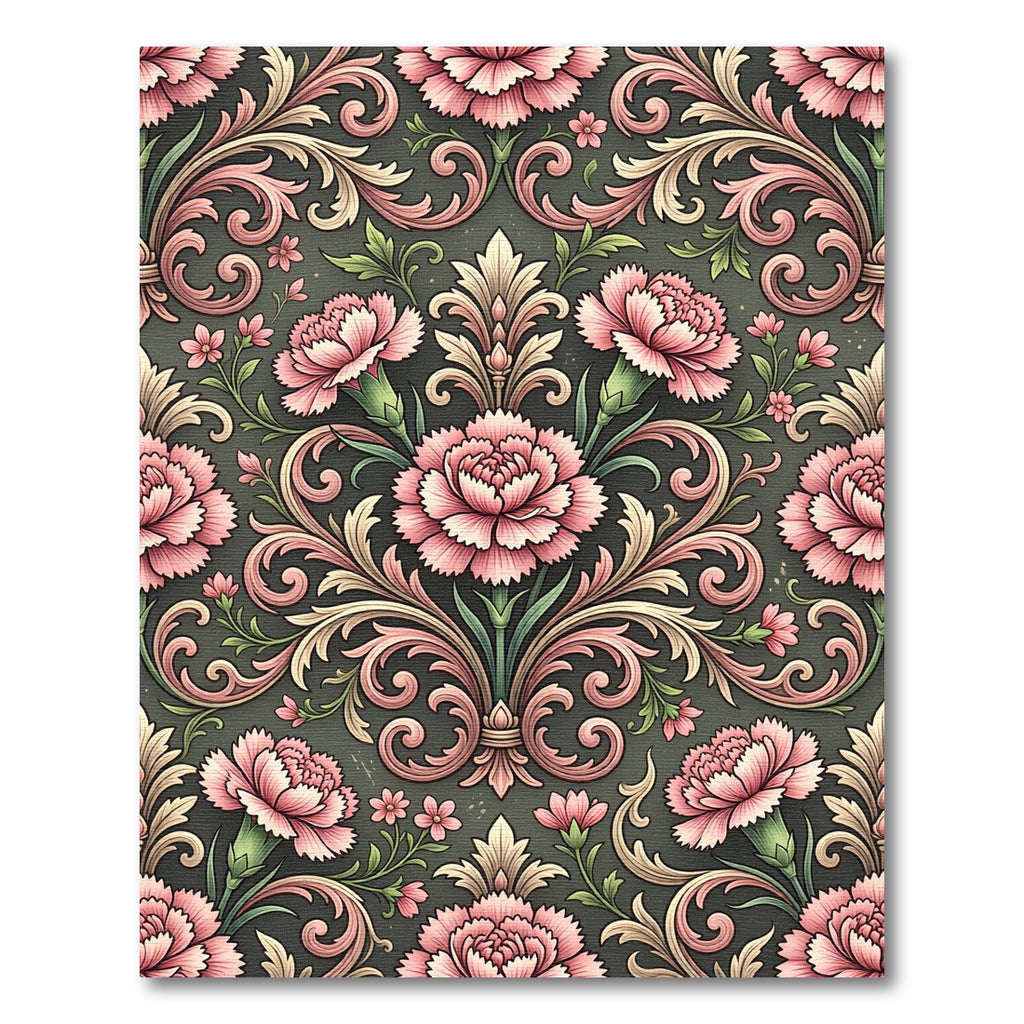 Vintage Pink Carnation Damask Scroll Rug