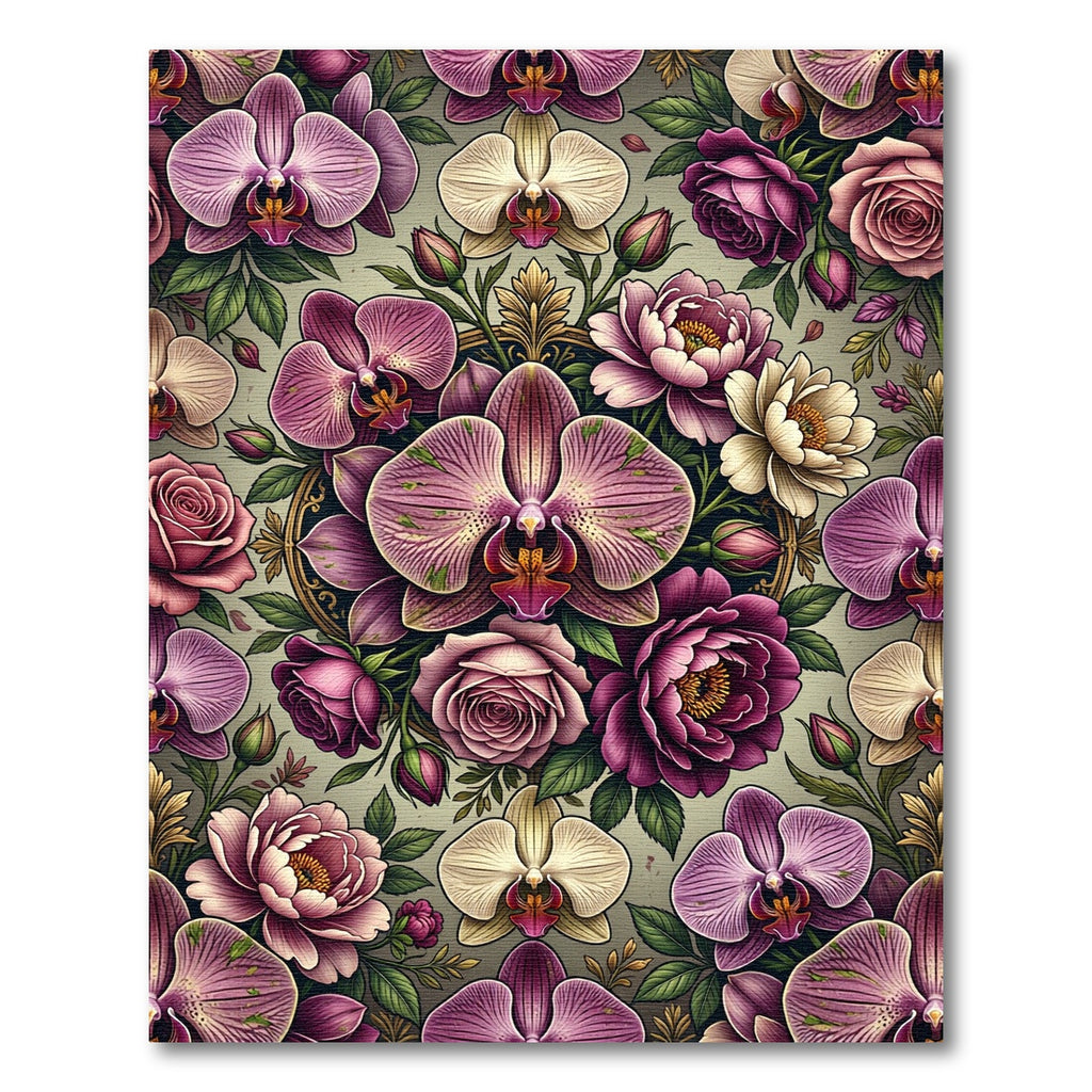 Elegant Mauve Orchid Rose Botanical Arrangement Rug