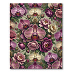 Elegant Mauve Orchid Rose Botanical Arrangement Rug