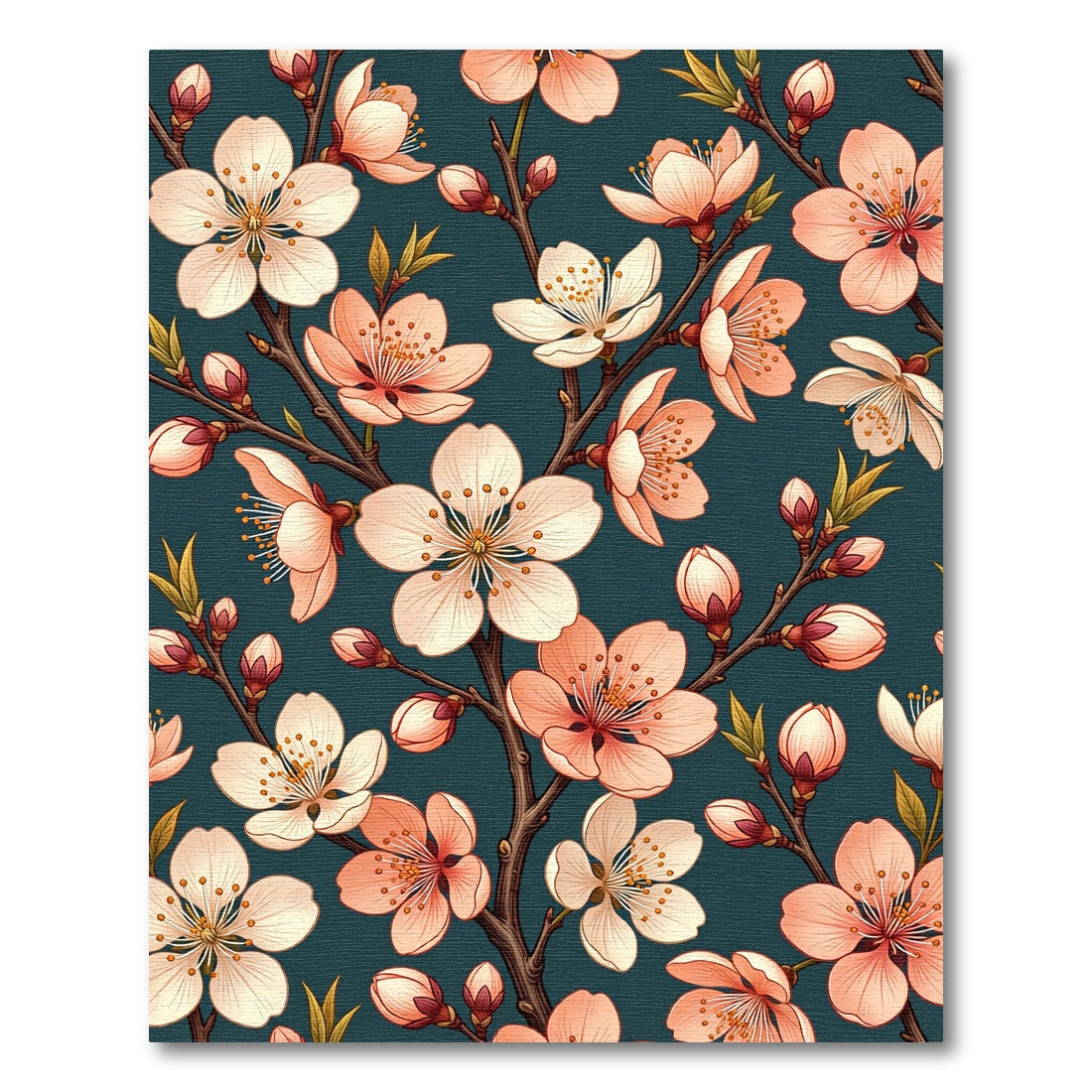 Elegant Peach Blossom Botanical Navy Backdrop Rug
