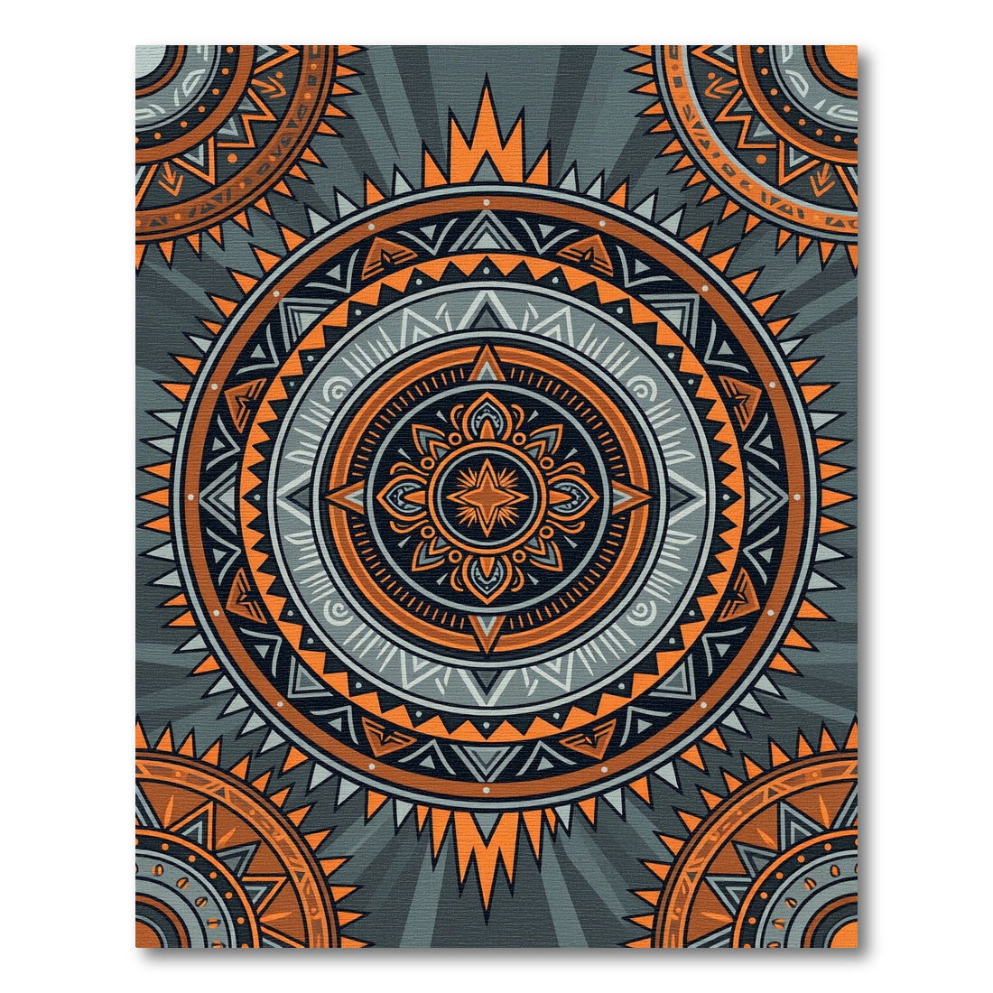 Geometric Orange Sunburst Mandala Rug
