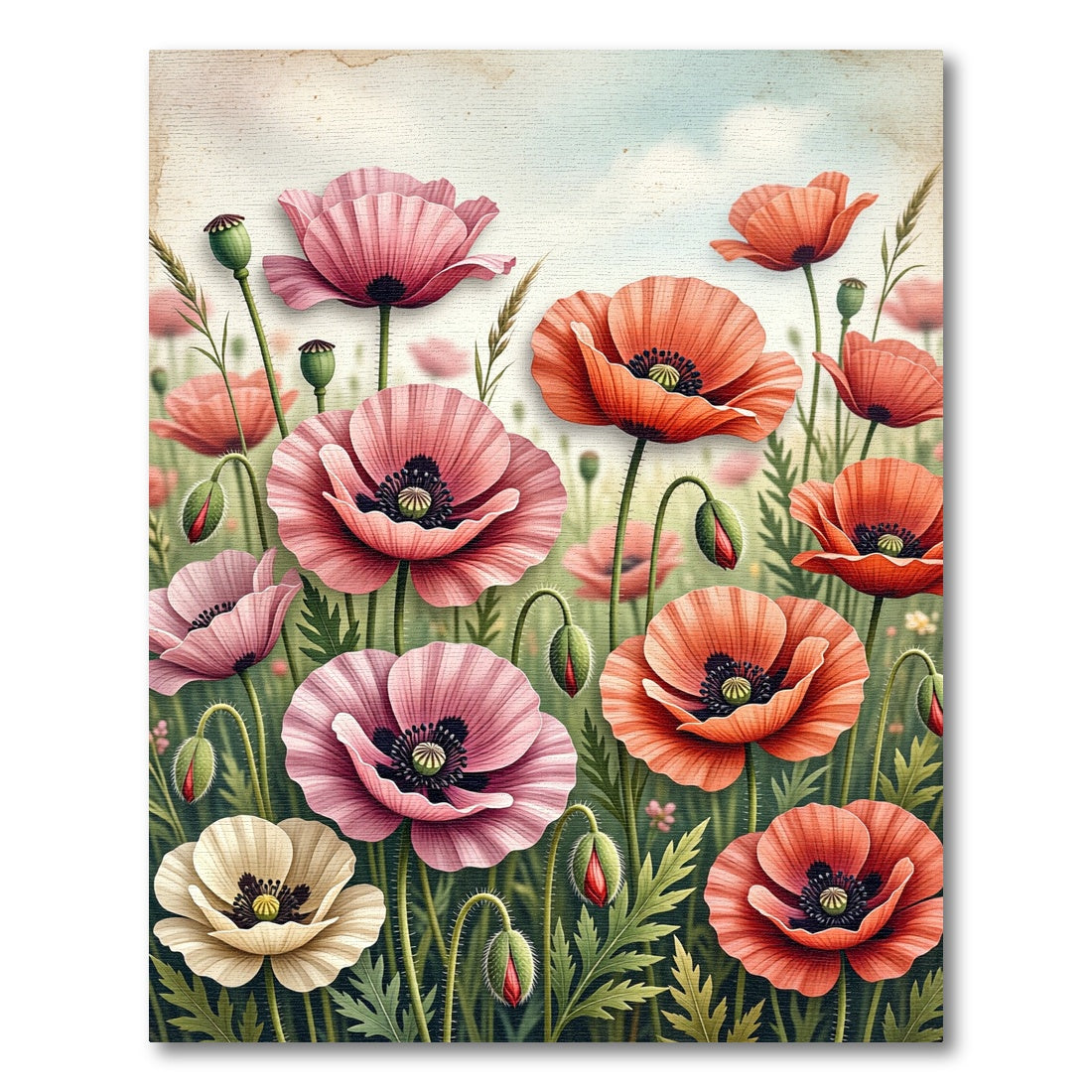 Vibrant Pink and Coral Poppy Garden Rug