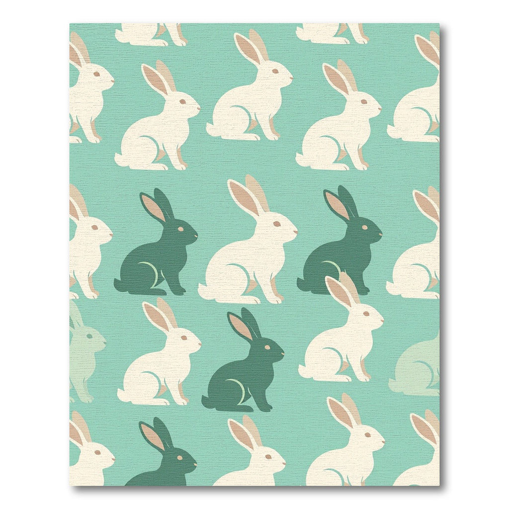 Whimsical Mint and White Rabbit Silhouette Rug