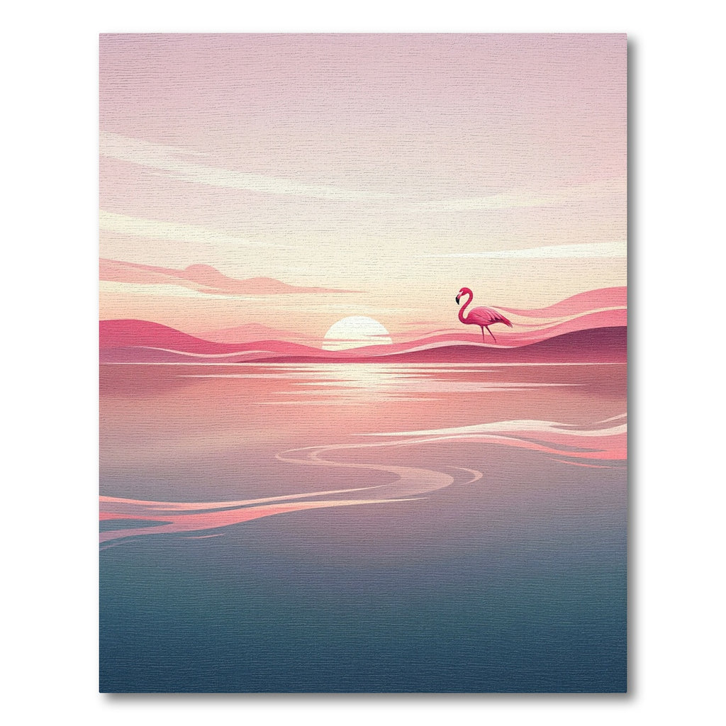 Pink Flamingo Sunset Water Landscape Rug