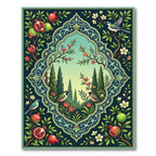 Ornate Pomegranate Birds Garden Scene Rug