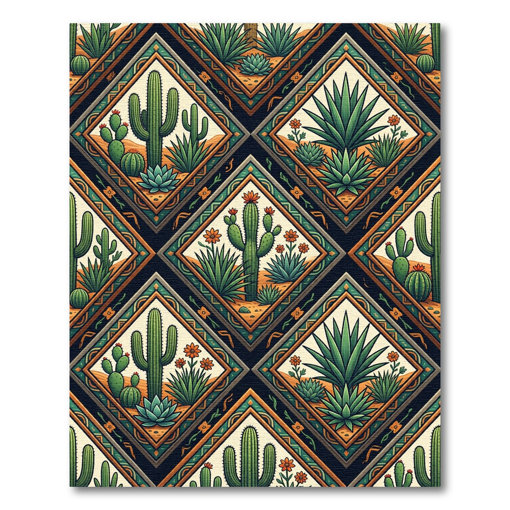 Southwestern Desert Cactus Diamond Tile Rug