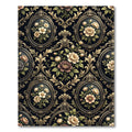Ornate Black Floral Oval Medallion Rug