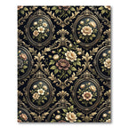 Ornate Black Floral Oval Medallion Rug
