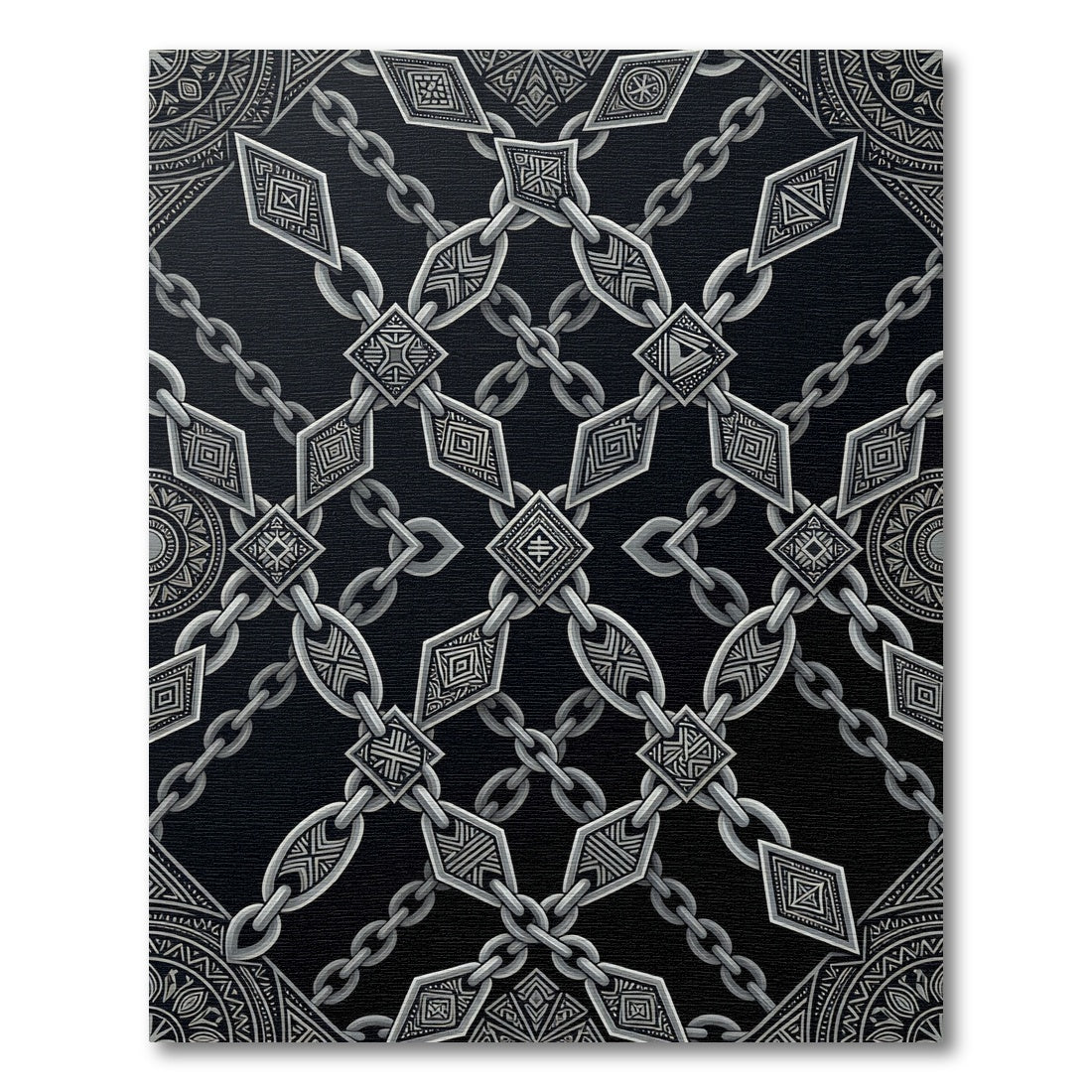 Ornate Silver Chain Diamond Motif Rug