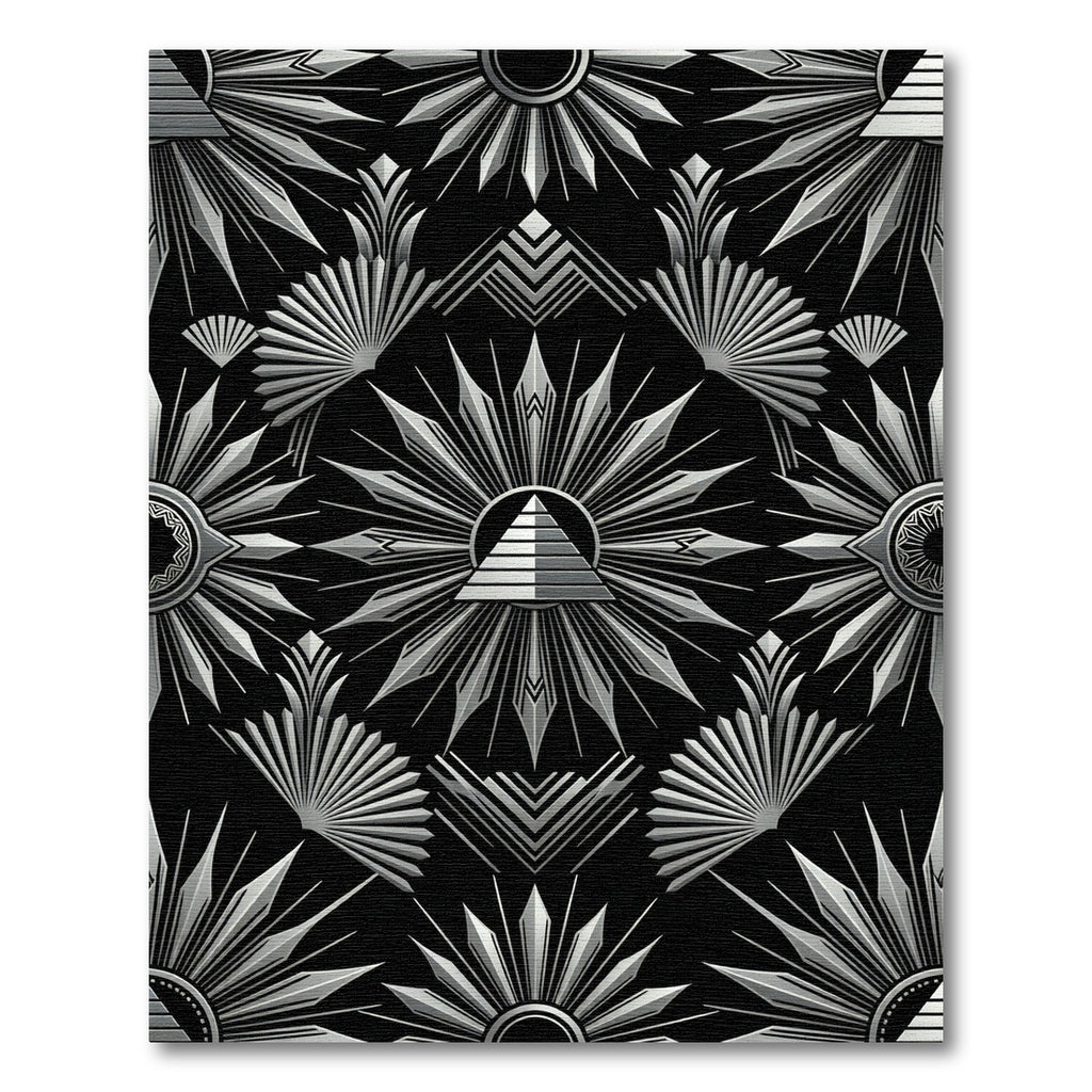 Art Deco Sunburst Pyramid Silver Rug