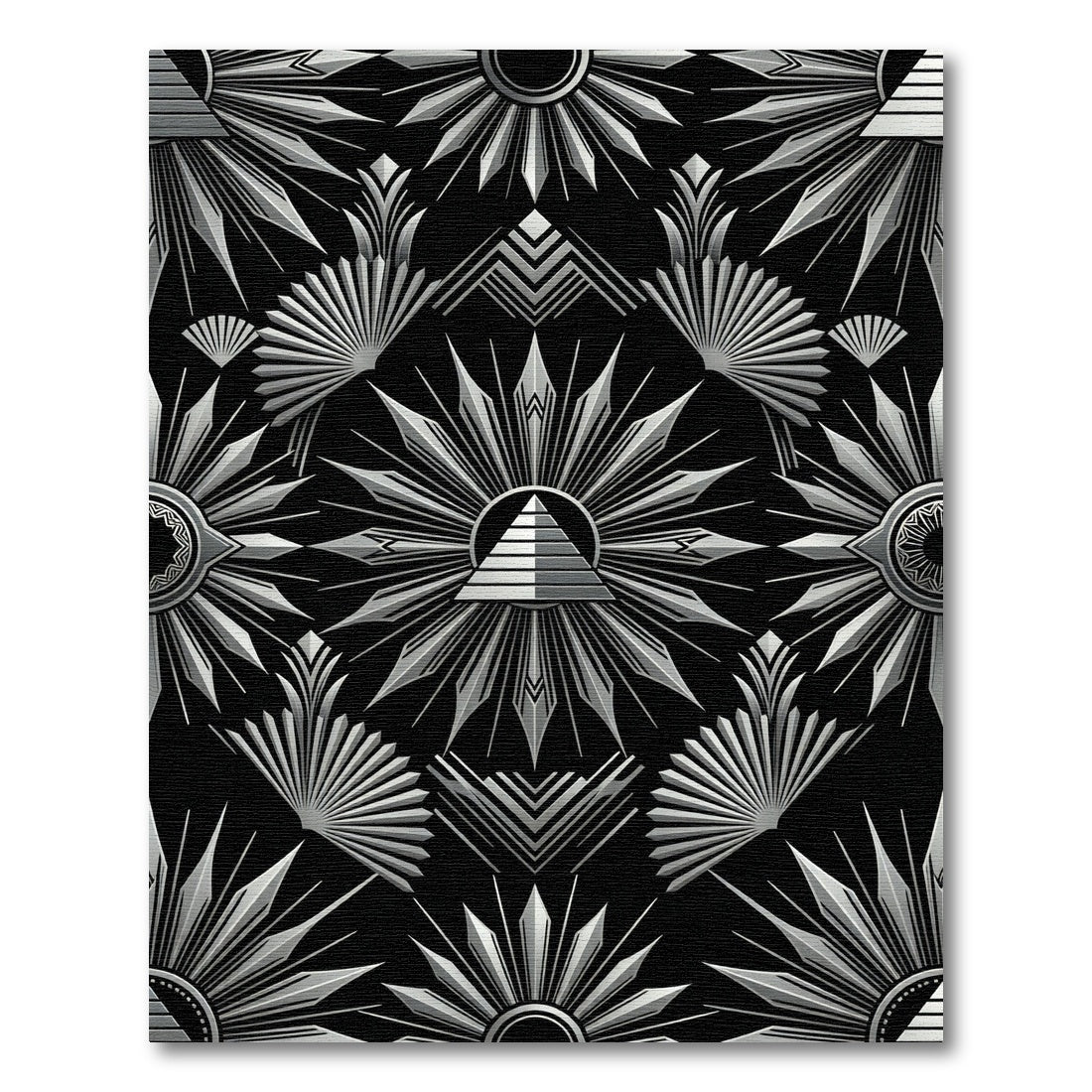 Art Deco Sunburst Pyramid Silver Rug