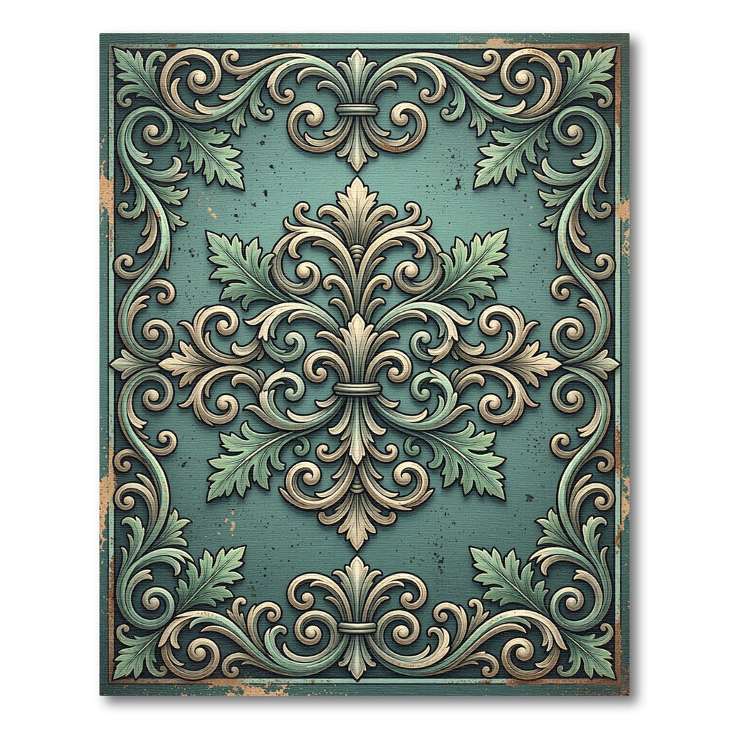 Elegant Teal Acanthus Scrollwork Medallion Rug