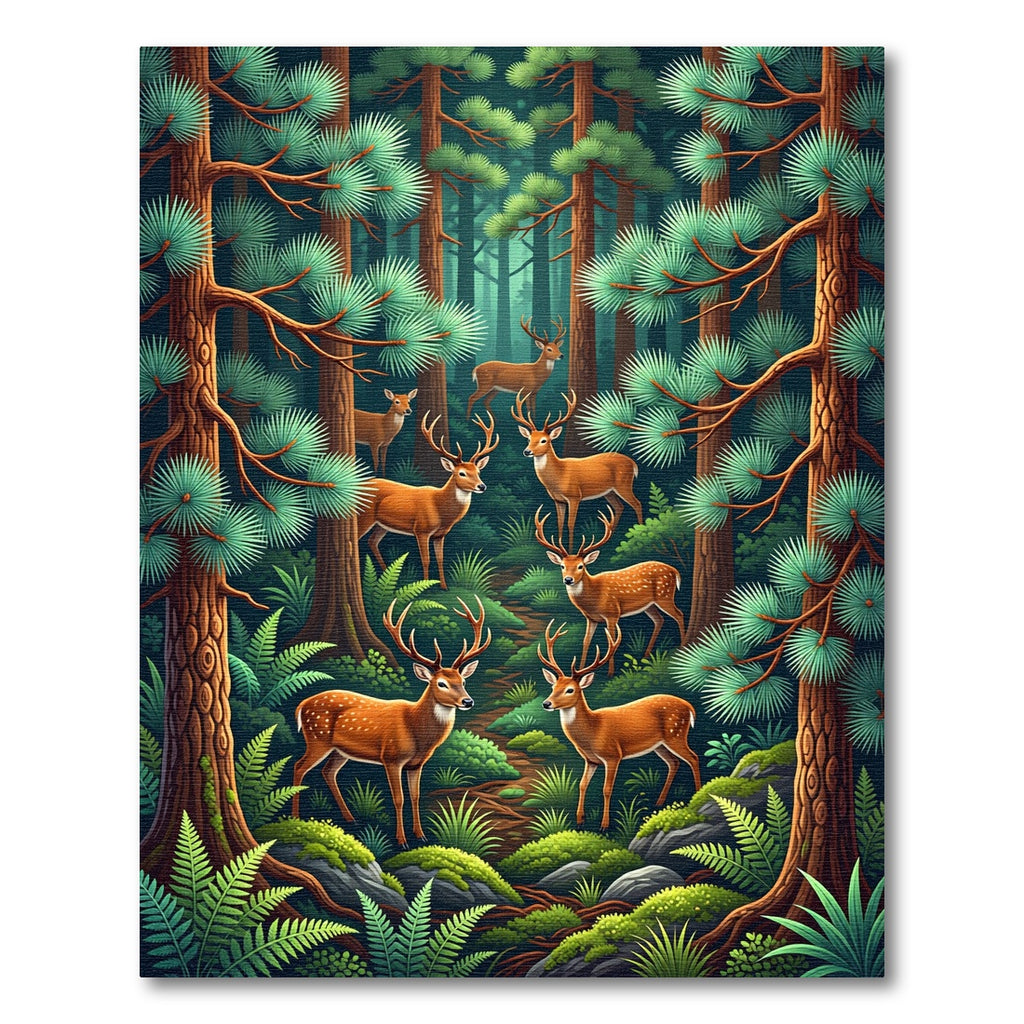 Enchanted Forest Deer Pine Woodland Rug