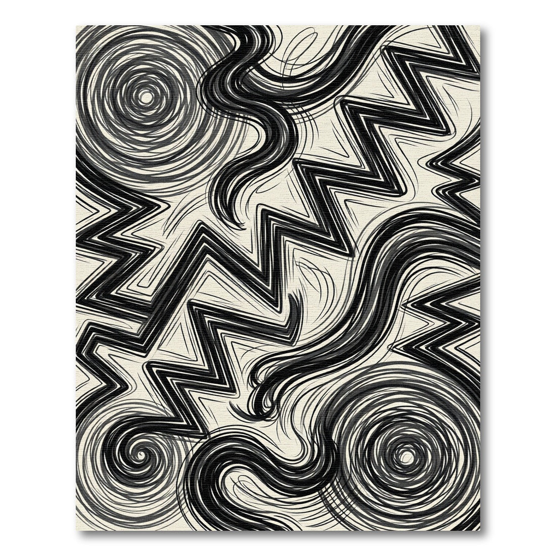 Monochromatic Abstract Zigzag And Swirl Art Rug