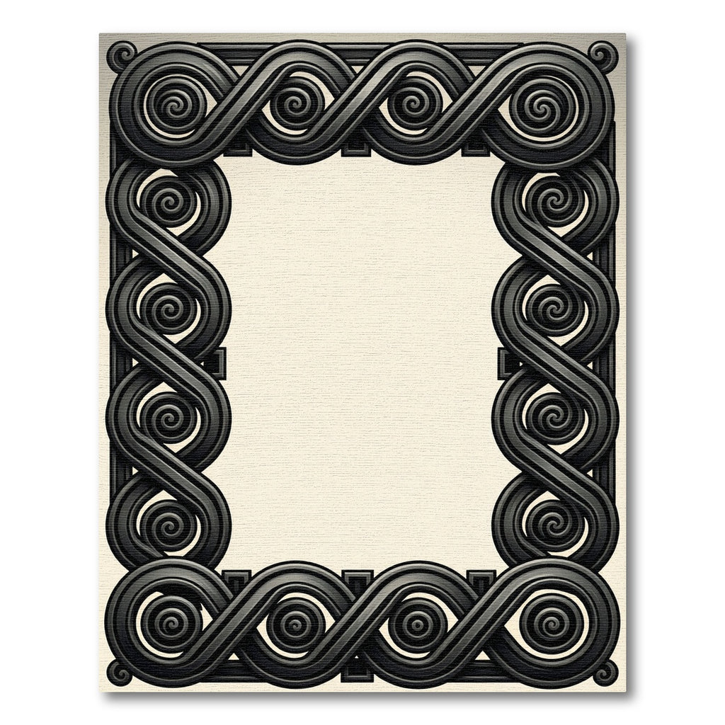 Dark Gray Interlocking Scroll Border Rug