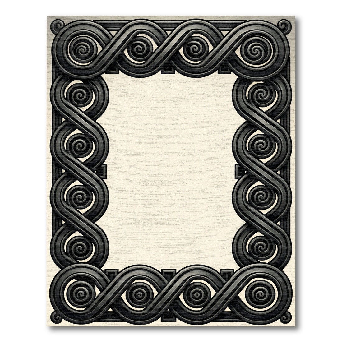 Dark Gray Interlocking Scroll Border Rug