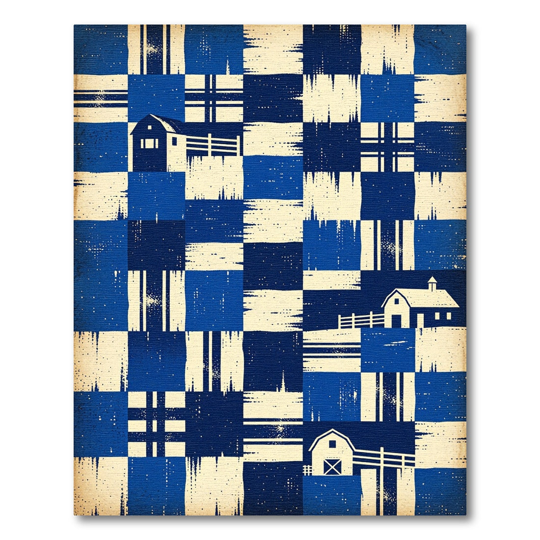 Blue Farmhouse Quilt Checkered Harmony Rug