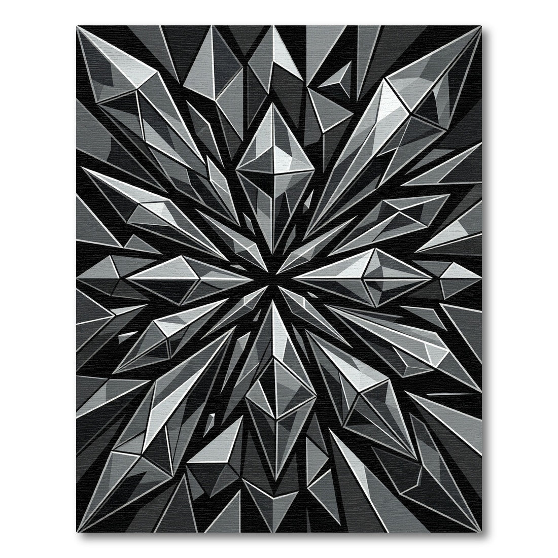 Radiant Monochrome Geometric Crystal Facet Rug
