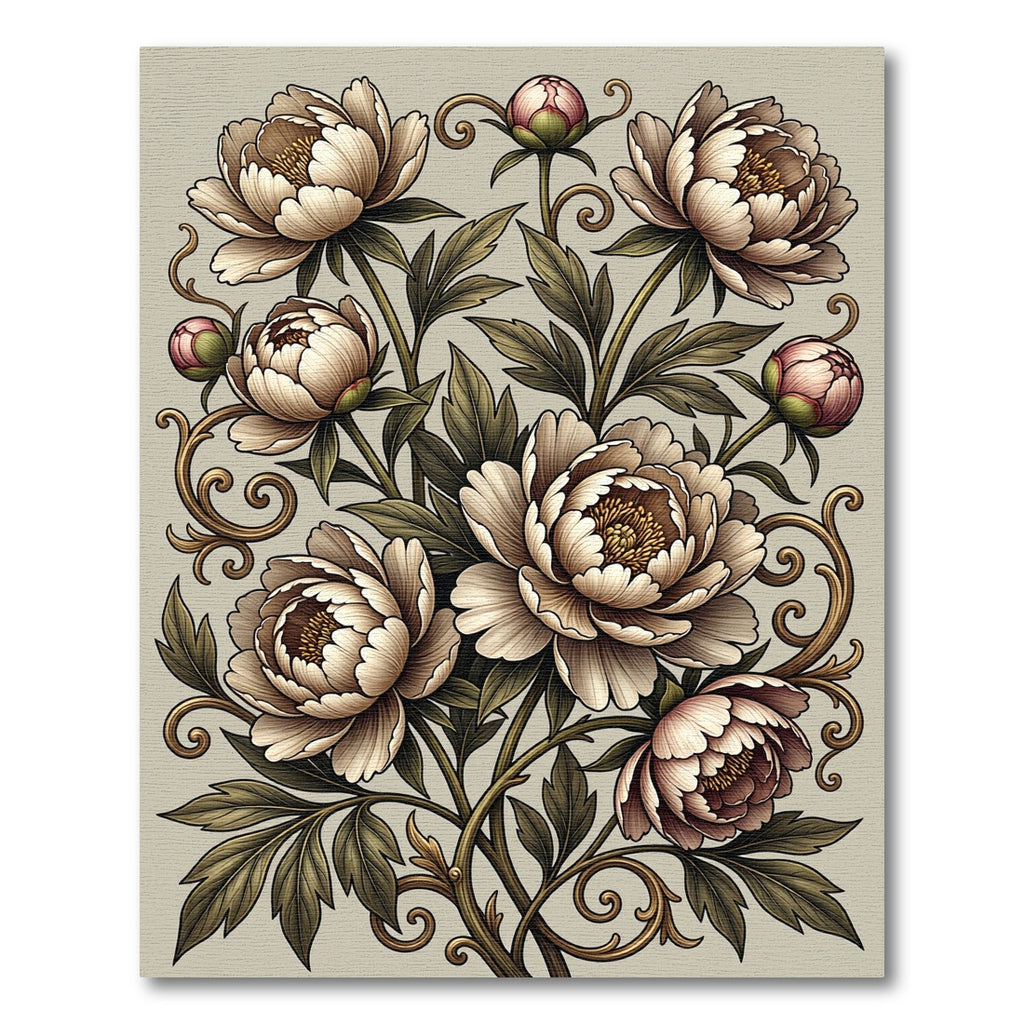Elegant Vintage Peony Floral Scroll Rug