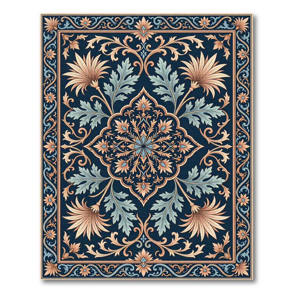 Navy Blue Floral Swirl Inlay Rug