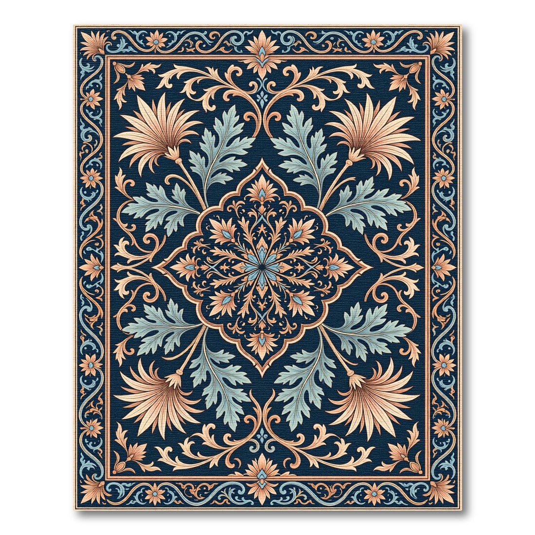 Navy Blue Floral Swirl Inlay Rug