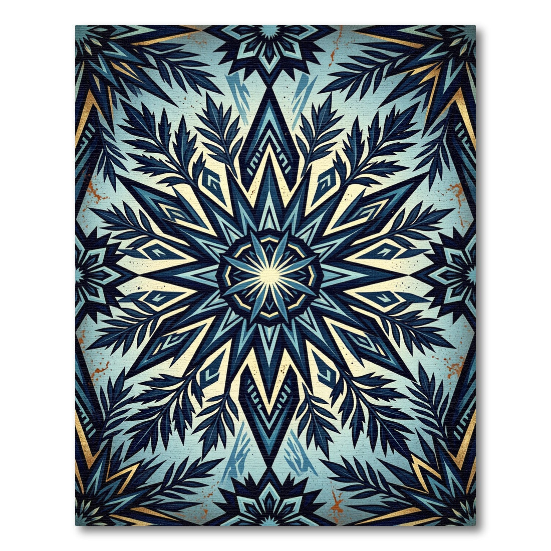 Geometric Navy Blue Starburst Foliage Rug